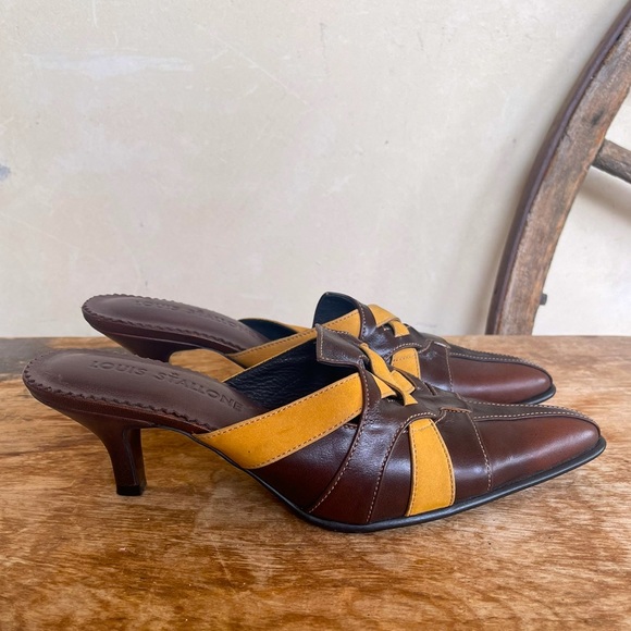 LOUIS STALLONE Brown & Gold Leather Mule Slide Heels Woman’s Sz 39 ITALY NEW! - Picture 5 of 11